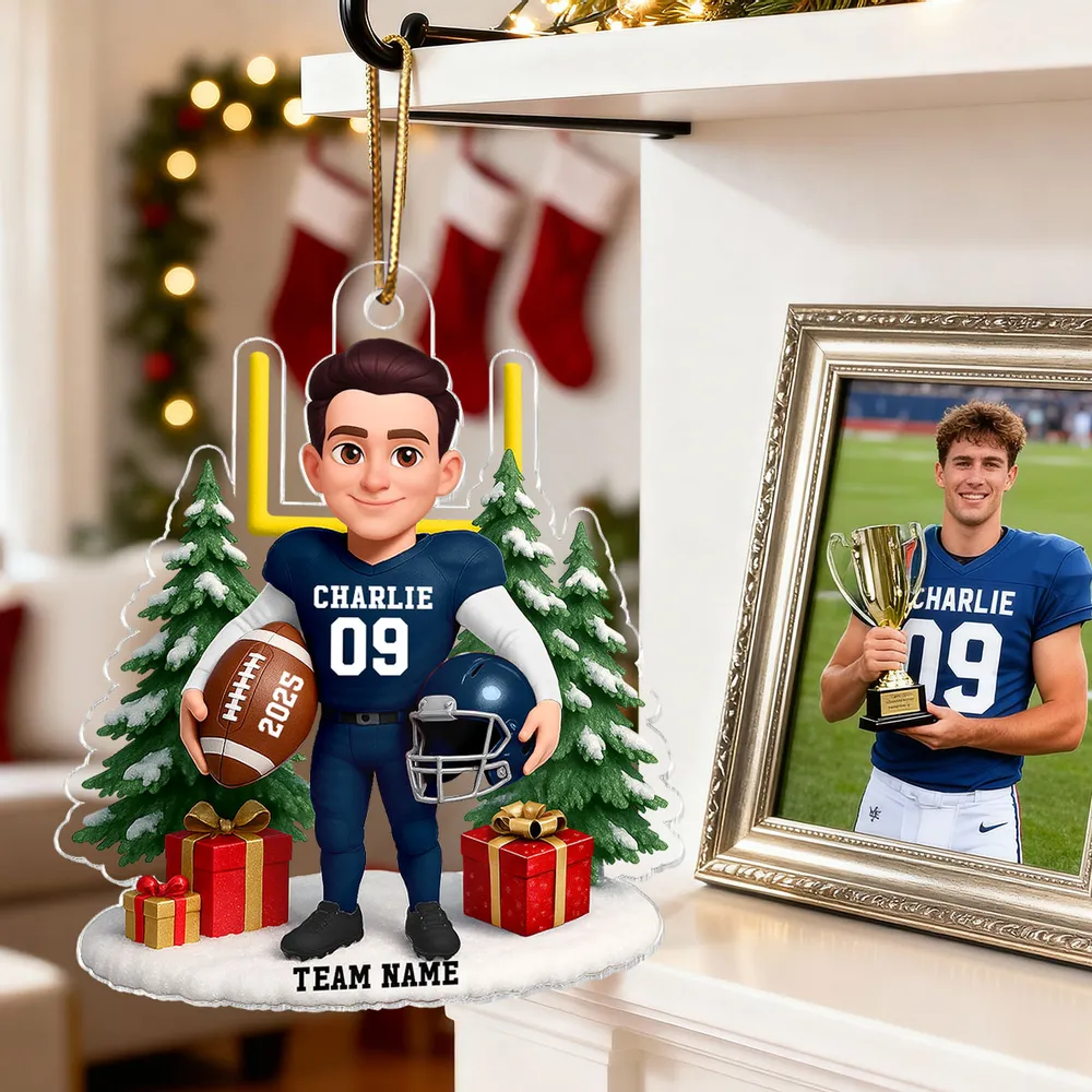 3D Effect Christmas Proud American Football Player - Personalized Acrylic Ornament - Gift For Football Lovers