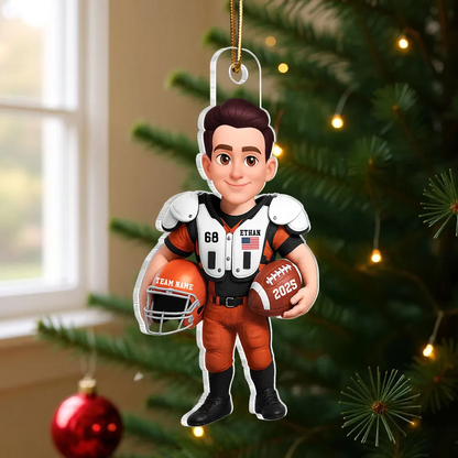 3D Effect Proud American Football Player - Personalized Acrylic Ornament - Gift For Football Lovers, Grandson, Son, Husband