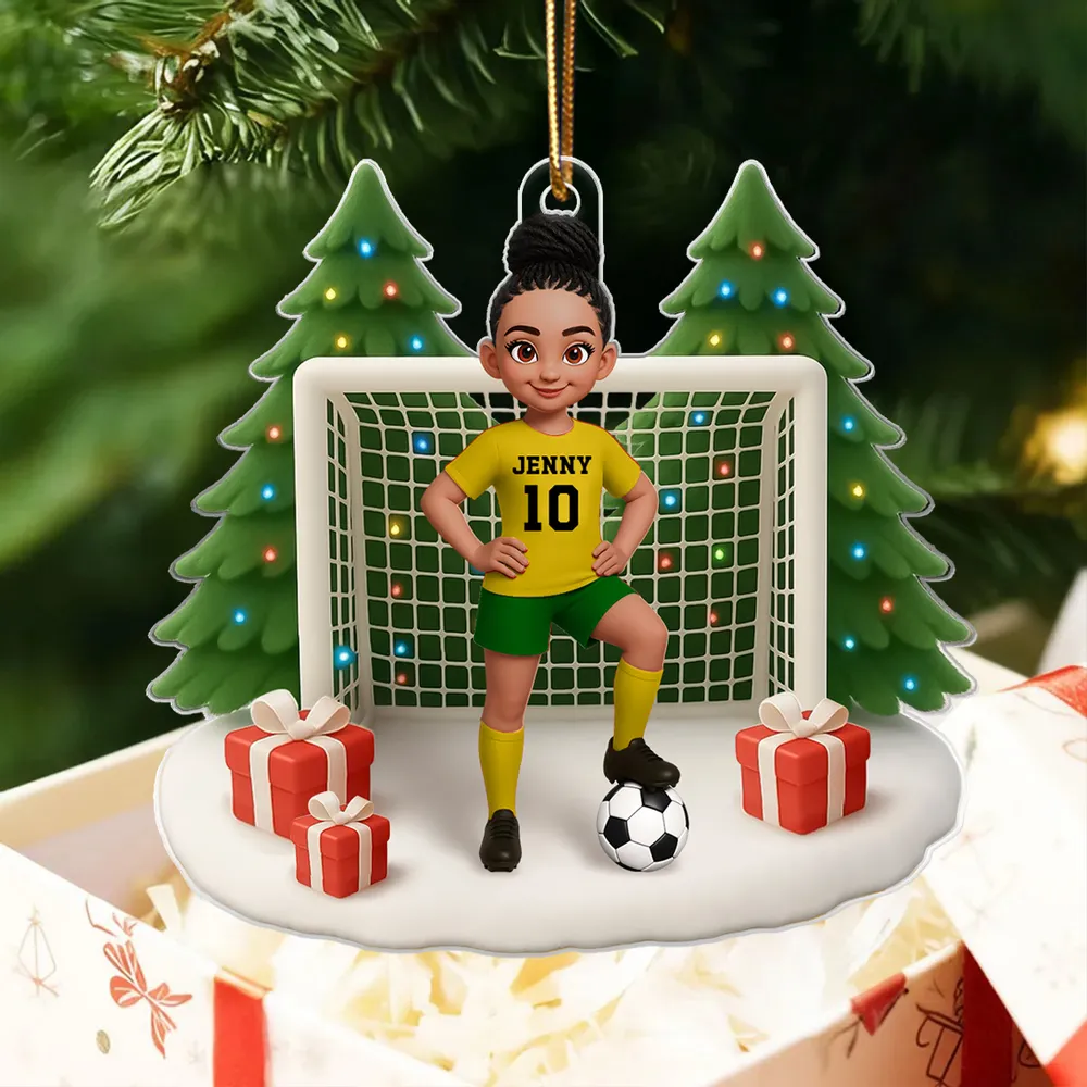 3D Effect Soccer Boy Girl Christmas - Personalized Acrylic Ornament - Christmas Gift for Teen, Daughter, Son, Granddaughter, Grandson