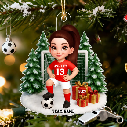 3D Effect Christmas Soccer Player - Personalized Acrylic Ornament - Gift For Soccer Players, School Soccer Team