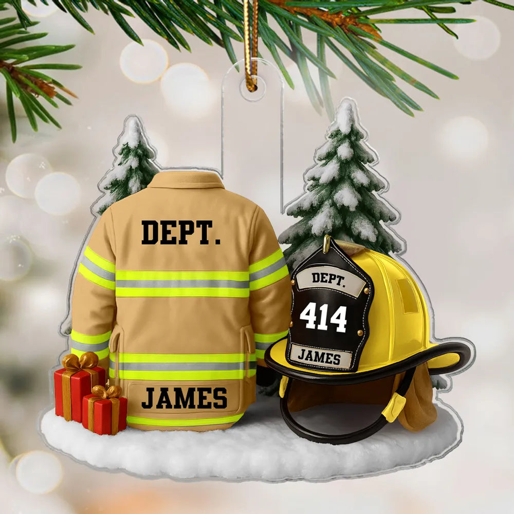 3D Effect Firefight Uniform And Helmet - Personalized Acrylic Ornament