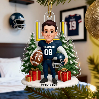 3D Effect Christmas Proud American Football Player - Personalized Acrylic Ornament - Gift For Football Lovers