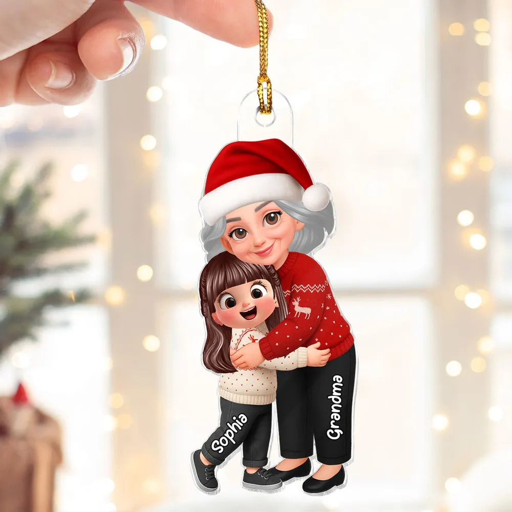 Grandma Hugging Grandkid - Personalized Acrylic Car Hanger - Heartwarming Gift For Grandkids, Grandmas