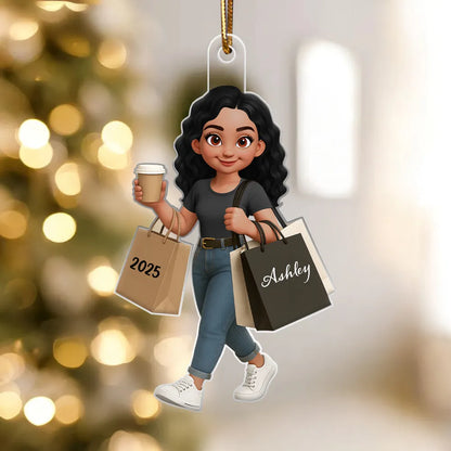 Shopping Fashion Teen Girl 3D Effect - Personalized Acrylic Ornament - Christmas Gift For Teenager