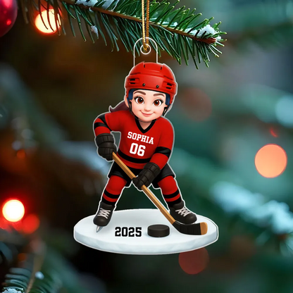 3D Effect Hockey Girl Boy - Personalized Acrylic Ornament - Christmas Gift for Daughter Son