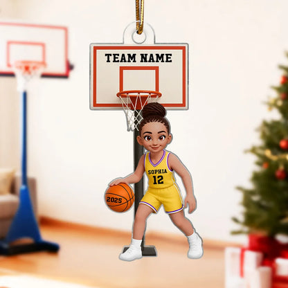 Basketball Girl Playing On Court 3D Effect - Personalized Acrylic Ornament - Christmas Gift For Teen Girls, Daughters, Granddaughters