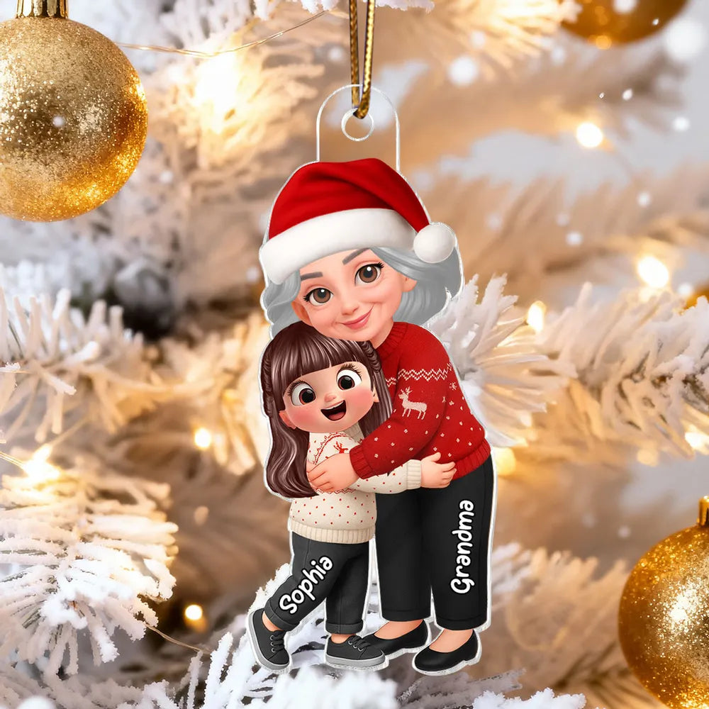 Grandma Hugging Grandkid - Personalized Acrylic Car Hanger - Heartwarming Gift For Grandkids, Grandmas