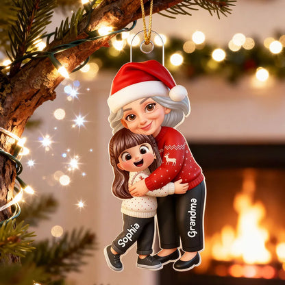 Grandma Hugging Grandkid - Personalized Acrylic Car Hanger - Heartwarming Gift For Grandkids, Grandmas