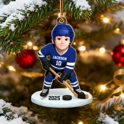 3D Effect Hockey Girl Boy - Personalized Acrylic Ornament - Christmas Gift for Daughter Son