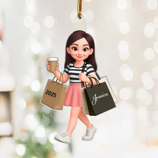 Shopping Fashion Teen Girl 3D Effect - Personalized Acrylic Ornament - Christmas Gift For Teenager