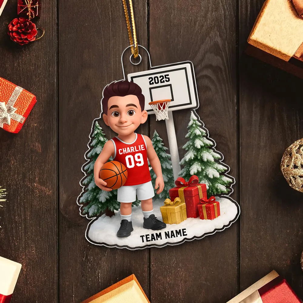 3D Effect Basketball Player Christmas - Personalized Acrylic Ornament - Gift For Basketball Players