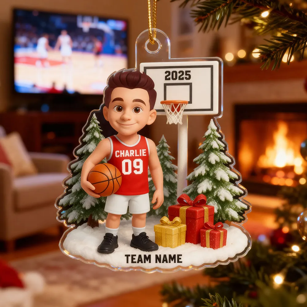 3D Effect Basketball Player Christmas - Personalized Acrylic Ornament - Gift For Basketball Players