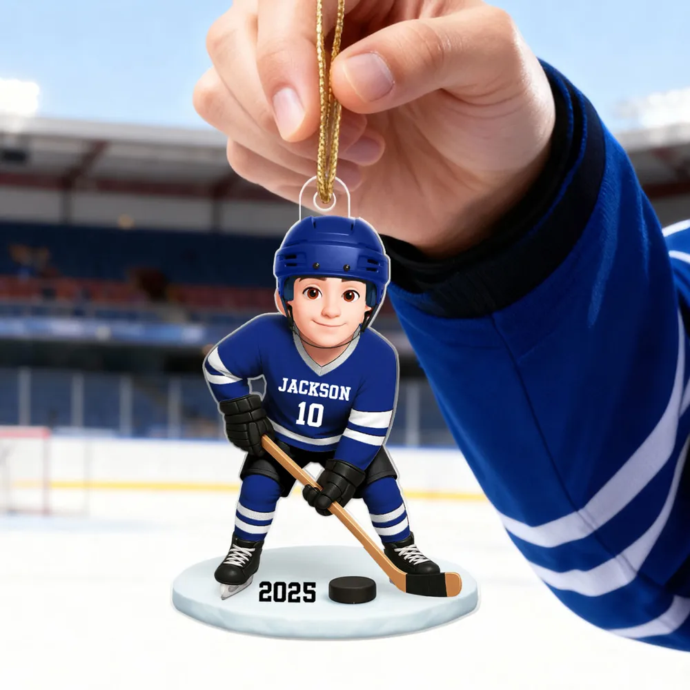 3D Effect Hockey Girl Boy - Personalized Acrylic Ornament - Christmas Gift for Daughter Son