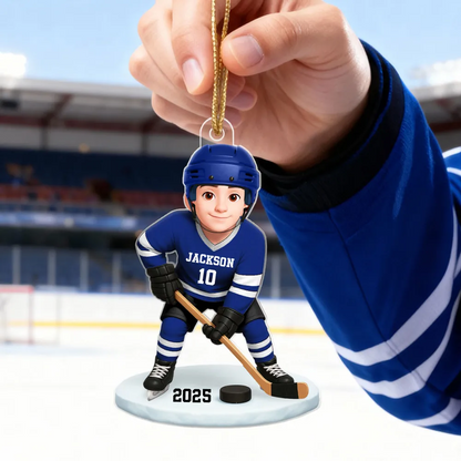 3D Effect Hockey Girl Boy - Personalized Acrylic Ornament - Christmas Gift for Daughter Son
