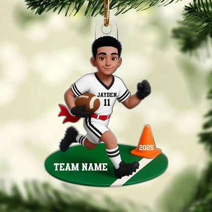 3D Effect Boy Girl Flag Football - Personalized Acrylic Ornament - Christmas Gift for Daughter Son