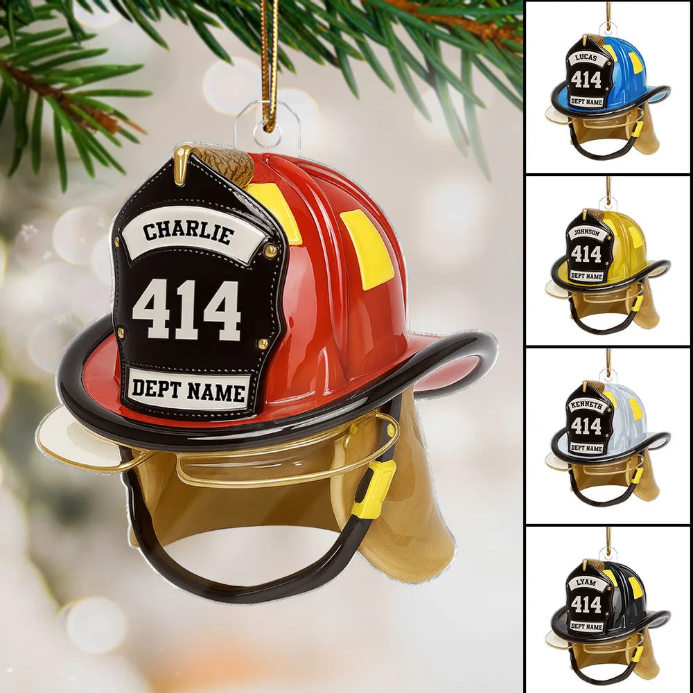 3D Effect Firefighter Helmet - Personalized Acrylic Ornament - Christmas Gift For Firefighter