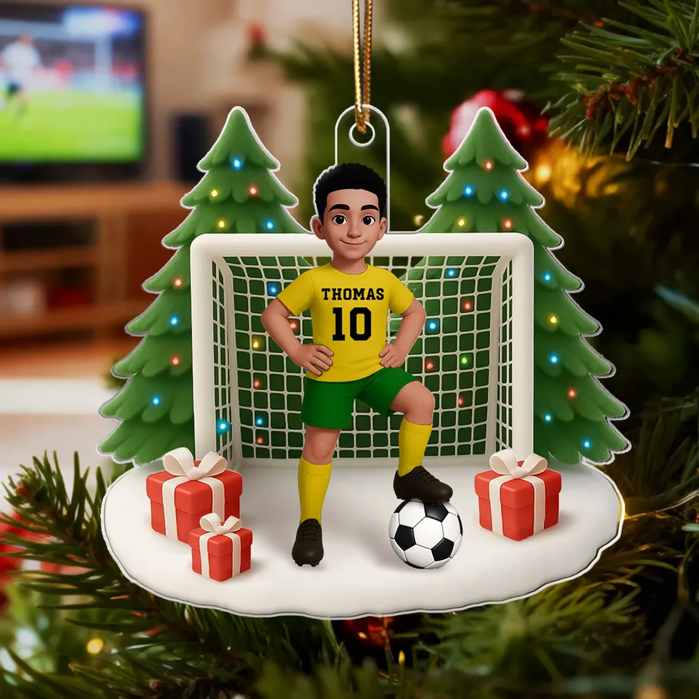3D Effect Soccer Boy Girl Christmas - Personalized Acrylic Ornament - Christmas Gift for Teen, Daughter, Son, Granddaughter, Grandson
