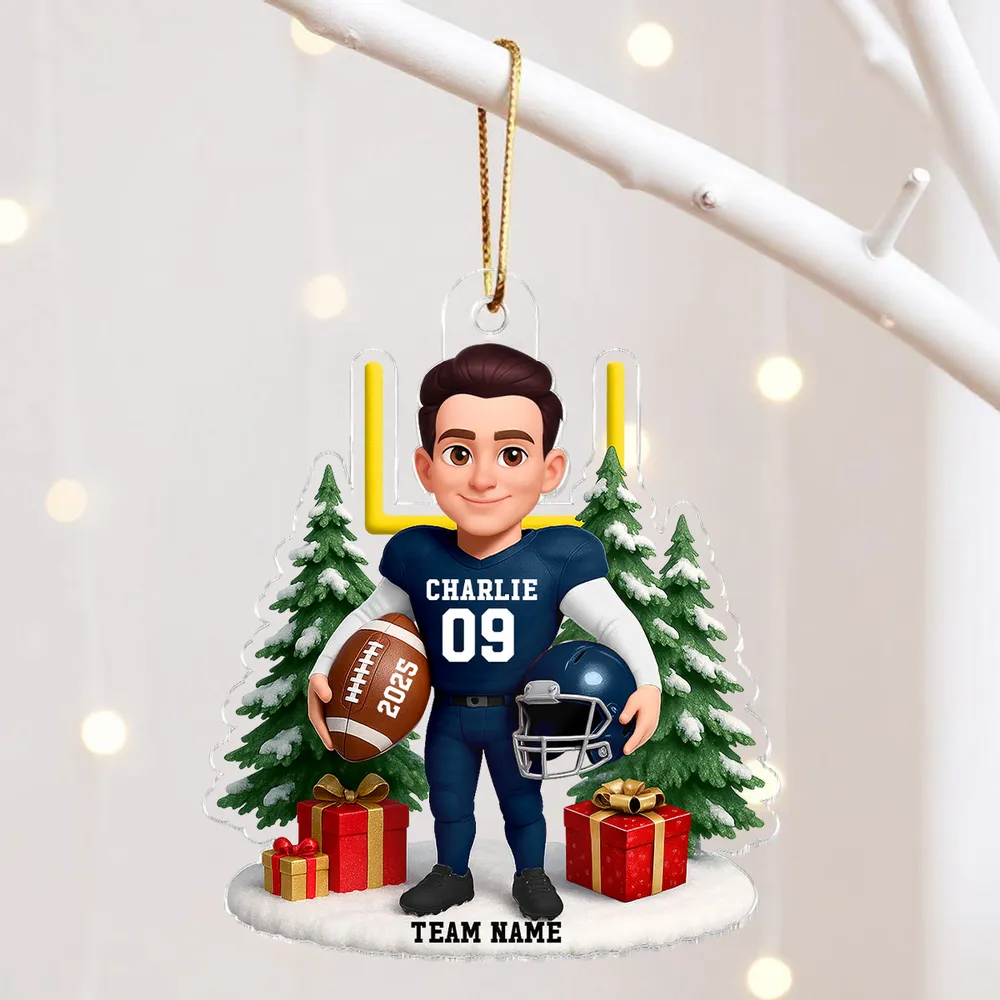 3D Effect Christmas Proud American Football Player - Personalized Acrylic Ornament - Gift For Football Lovers