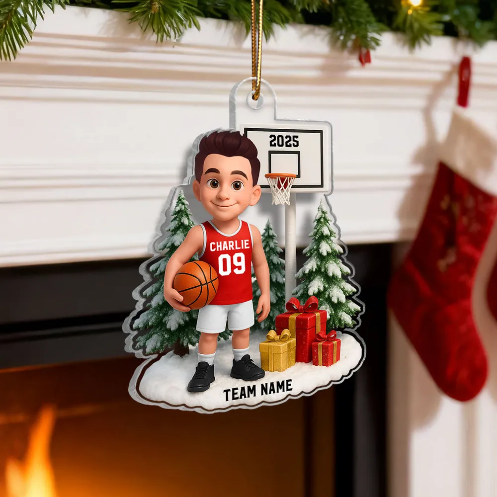 3D Effect Basketball Player Christmas - Personalized Acrylic Ornament - Gift For Basketball Players