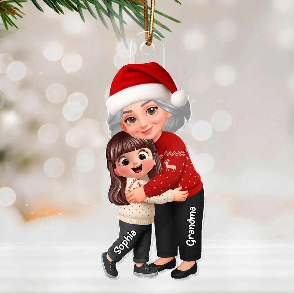 Grandma Hugging Grandkid - Personalized Acrylic Car Hanger - Heartwarming Gift For Grandkids, Grandmas