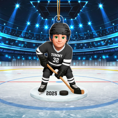 3D Effect Hockey Girl Boy - Personalized Acrylic Ornament - Christmas Gift for Daughter Son