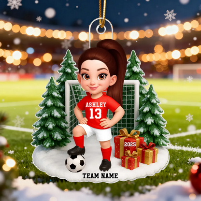 3D Effect Christmas Soccer Player - Personalized Acrylic Ornament - Gift For Soccer Players, School Soccer Team