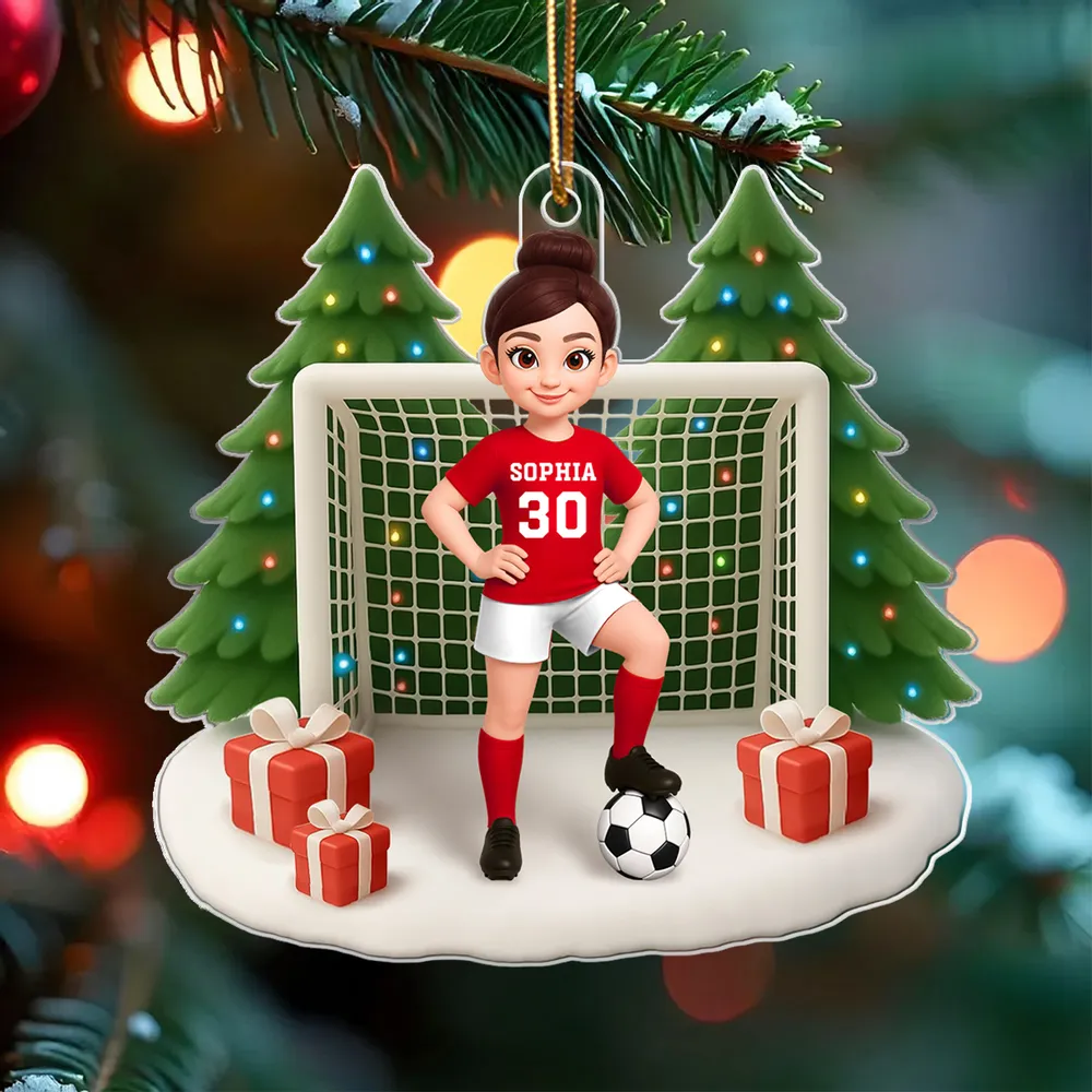 3D Effect Soccer Boy Girl Christmas - Personalized Acrylic Ornament - Christmas Gift for Teen, Daughter, Son, Granddaughter, Grandson