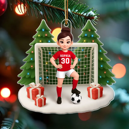 3D Effect Soccer Boy Girl Christmas - Personalized Acrylic Ornament - Christmas Gift for Teen, Daughter, Son, Granddaughter, Grandson
