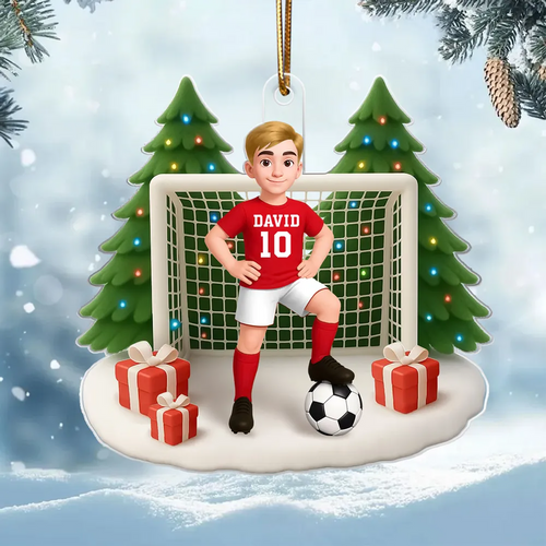 3D Effect Soccer Boy Girl Christmas - Personalized Acrylic Ornament - Christmas Gift for Teen, Daughter, Son, Granddaughter, Grandson