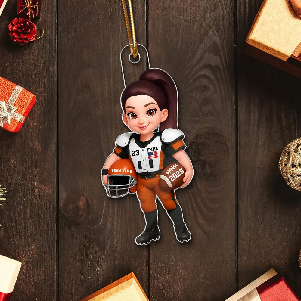 3D Effect Proud American Football Player - Personalized Acrylic Ornament - Gift For Football Lovers, Grandson, Son, Husband