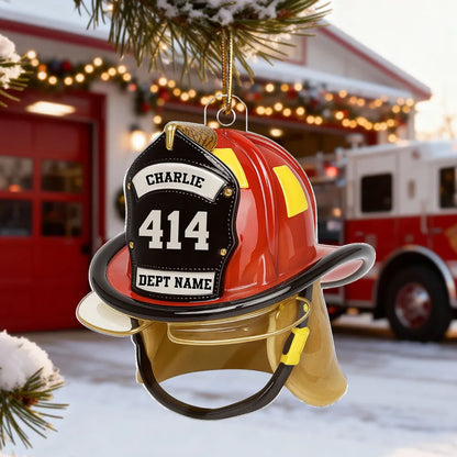 3D Effect Firefighter Helmet - Personalized Acrylic Ornament - Christmas Gift For Firefighter