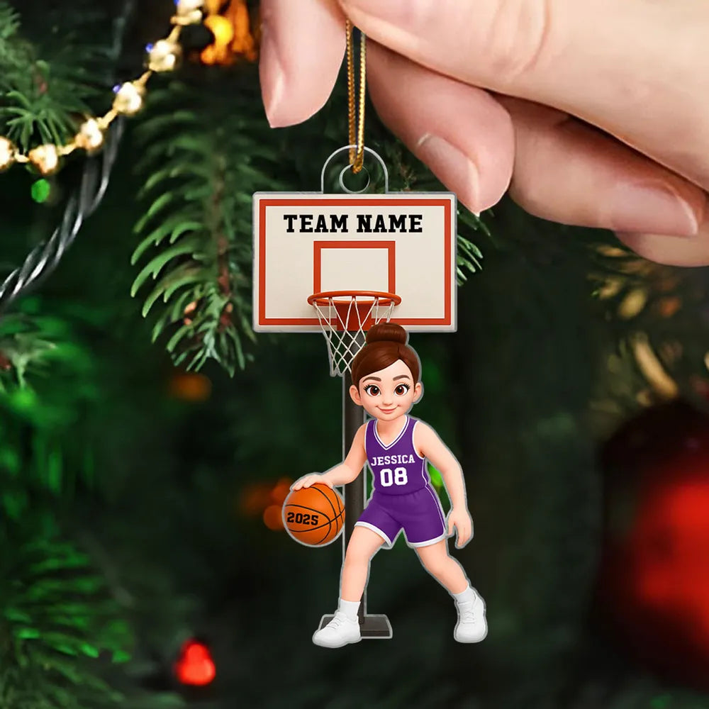 Basketball Girl Playing On Court 3D Effect - Personalized Acrylic Ornament - Christmas Gift For Teen Girls, Daughters, Granddaughters