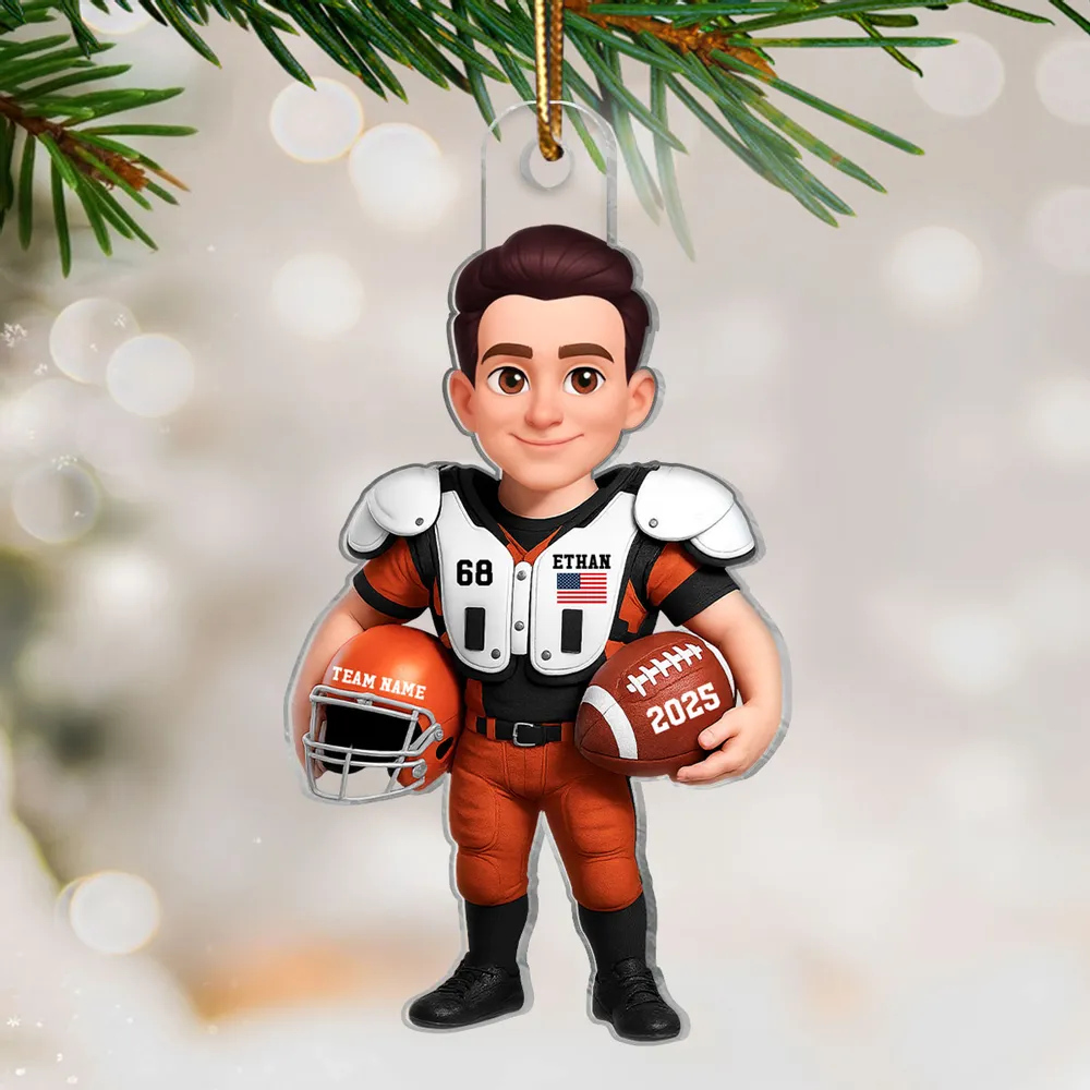 3D Effect Proud American Football Player - Personalized Acrylic Ornament - Gift For Football Lovers, Grandson, Son, Husband