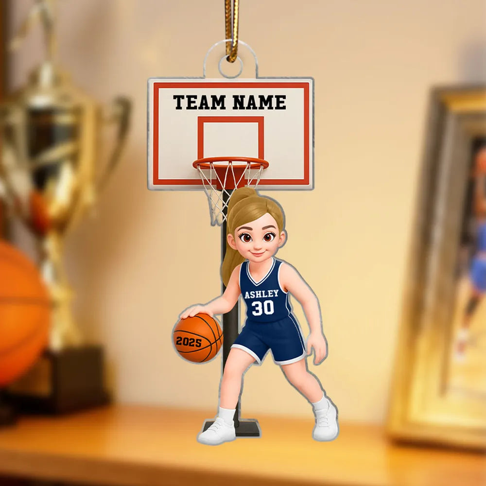 Basketball Girl Playing On Court 3D Effect - Personalized Acrylic Ornament - Christmas Gift For Teen Girls, Daughters, Granddaughters