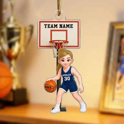 Basketball Girl Playing On Court 3D Effect - Personalized Acrylic Ornament - Christmas Gift For Teen Girls, Daughters, Granddaughters