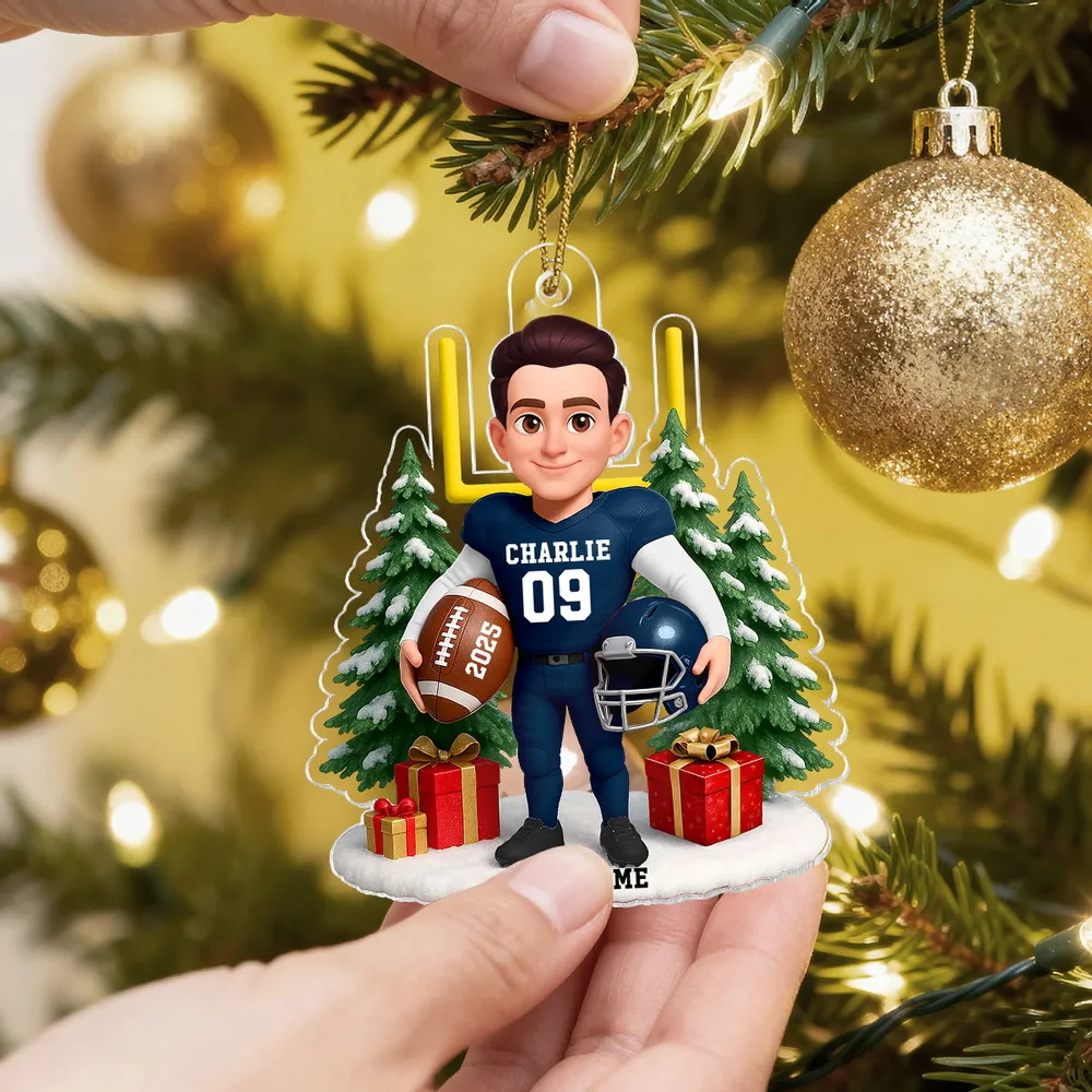 3D Effect Christmas Proud American Football Player - Personalized Acrylic Ornament - Gift For Football Lovers