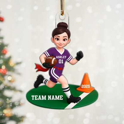 3D Effect Boy Girl Flag Football - Personalized Acrylic Ornament - Christmas Gift for Daughter Son