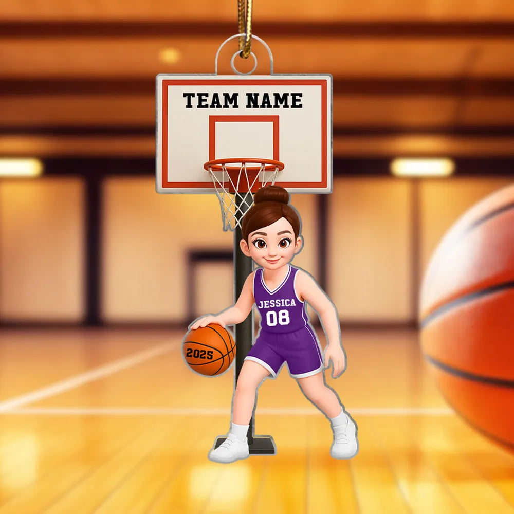 Basketball Girl Playing On Court 3D Effect - Personalized Acrylic Ornament - Christmas Gift For Teen Girls, Daughters, Granddaughters