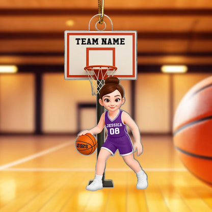Basketball Girl Playing On Court 3D Effect - Personalized Acrylic Ornament - Christmas Gift For Teen Girls, Daughters, Granddaughters