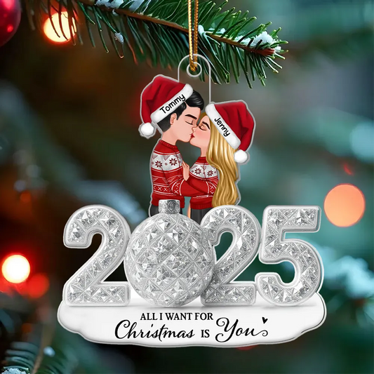 Couple Kissing 3D Crystal Effect - Personalized Acrylic Ornament - Christmas Gift for him, Gift for her