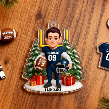 3D Effect Christmas Proud American Football Player - Personalized Acrylic Ornament - Gift For Football Lovers