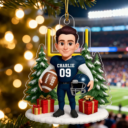 3D Effect Christmas Proud American Football Player - Personalized Acrylic Ornament - Gift For Football Lovers