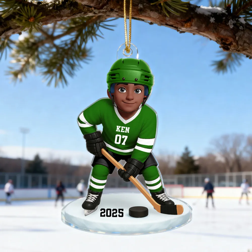 3D Effect Hockey Girl Boy - Personalized Acrylic Ornament - Christmas Gift for Daughter Son