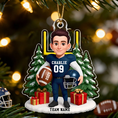 3D Effect Christmas Proud American Football Player - Personalized Acrylic Ornament - Gift For Football Lovers