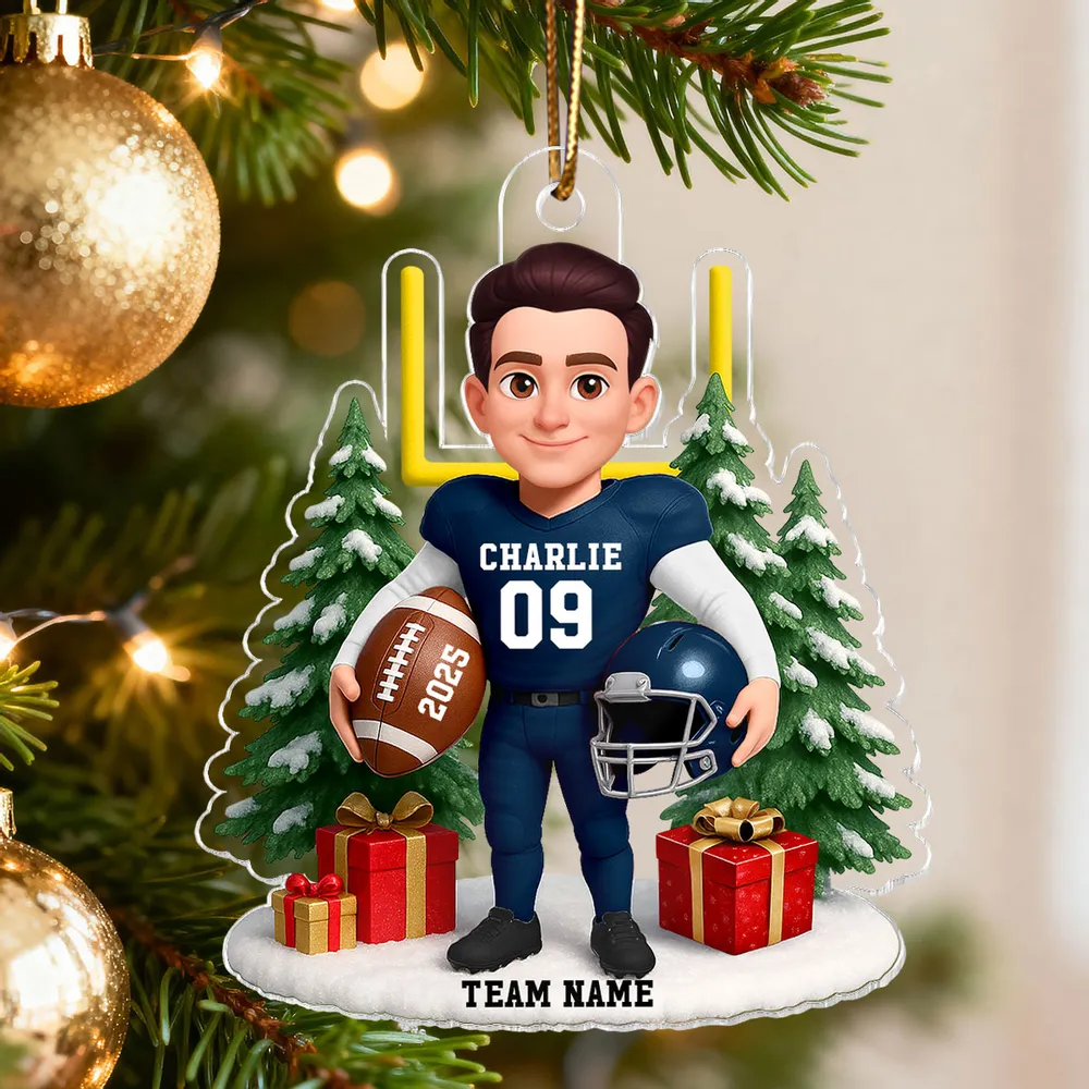 3D Effect Christmas Proud American Football Player - Personalized Acrylic Ornament - Gift For Football Lovers