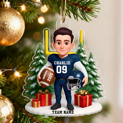 3D Effect Christmas Proud American Football Player - Personalized Acrylic Ornament - Gift For Football Lovers