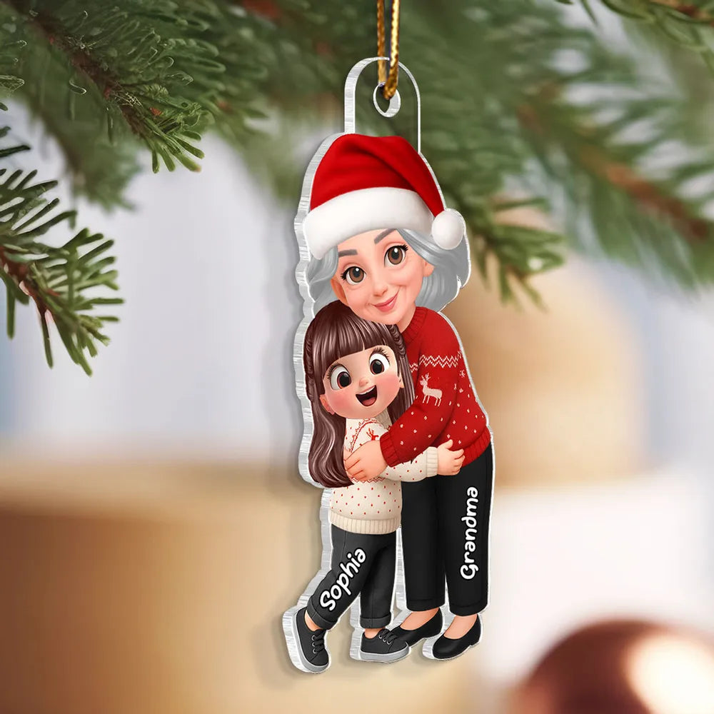 Grandma Hugging Grandkid - Personalized Acrylic Car Hanger - Heartwarming Gift For Grandkids, Grandmas