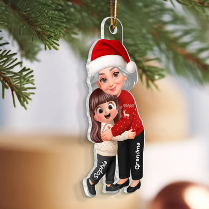 Grandma Hugging Grandkid - Personalized Acrylic Car Hanger - Heartwarming Gift For Grandkids, Grandmas