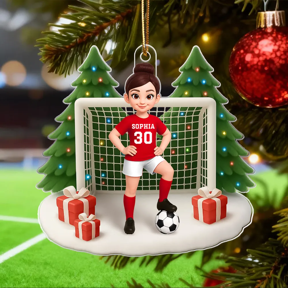 3D Effect Soccer Boy Girl Christmas - Personalized Acrylic Ornament - Christmas Gift for Teen, Daughter, Son, Granddaughter, Grandson