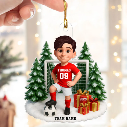 3D Effect Christmas Soccer Player - Personalized Acrylic Ornament - Gift For Soccer Players, School Soccer Team